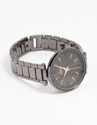 Black Coated Metal Diamante Round Watch - link has visual effect only