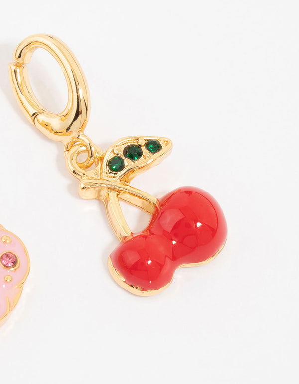 Gold Plated Strawberry & Doughnut Charms 3-Pack