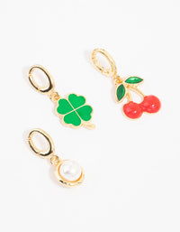 Gold Plated Cherry & Four Leaf Clover Charms 3-Pack - link has visual effect only