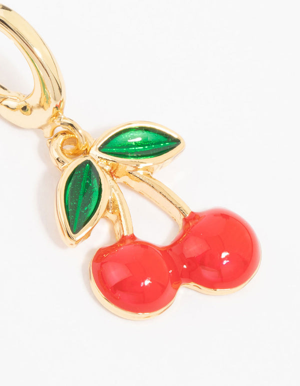 Gold Plated Cherry & Four Leaf Clover Charms 3-Pack