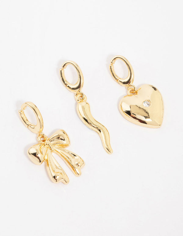 Gold Plated Chilli & Bow Charms 3-Pack