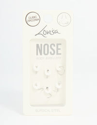 Surgical Steel Cubic Zirconia Floral Nose Piercing 6-Pack - link has visual effect only