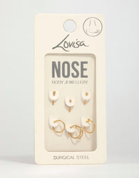 Gold Plated Surgical Steel Cubic Zirconia Bezel Nose Piercings 6-Pack - link has visual effect only