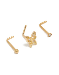 Gold Plated Surgical Steel Butterfly Nose Piercings 3-Pack - link has visual effect only