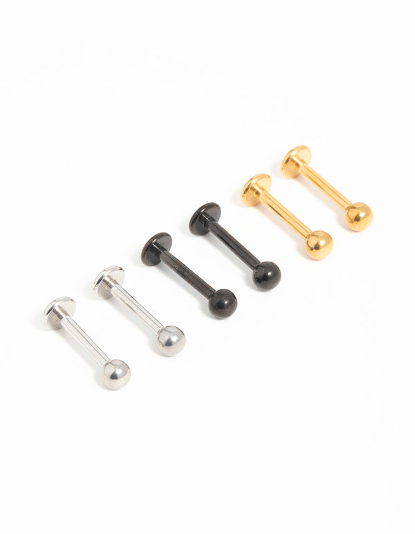 Mixed Finish Surgical Steel Small Ball Flat Back Studs 3-Pack