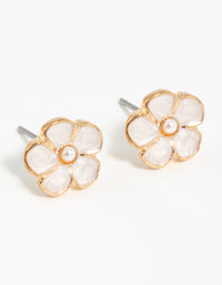 Gold Pearl Center Flower Stud Earrings - link has visual effect only