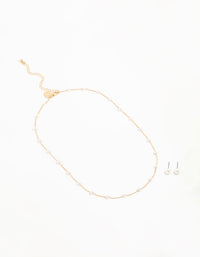 Gold Pearl Station Necklace & Earrings Set - link has visual effect only