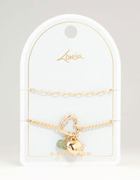 Gold Heart Semiprecious Charm Bracelets 2-Pack - link has visual effect only