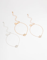 Mixed Metals Diamante Flower Bracelets 3-Pack - link has visual effect only