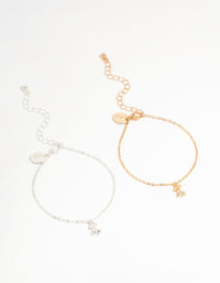 Mixed Metal Diamante Cherry Bracelets 2-Pack - link has visual effect only