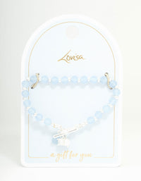 Silver Pearl & Diamante Blue Beaded Bracelet - link has visual effect only