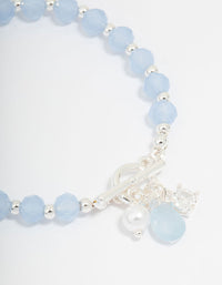 Silver Pearl & Diamante Blue Beaded Bracelet - link has visual effect only