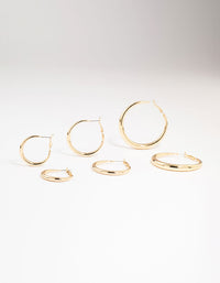 Gold Smooth Huggie Hoop Earrings 3-Pack - link has visual effect only