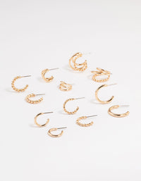 Gold Twisted & Sleek Hoop Earrings 6-Pack - link has visual effect only