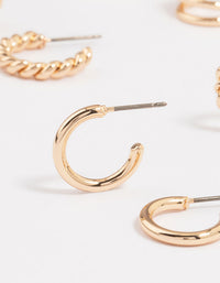 Gold Twisted & Sleek Hoop Earrings 6-Pack - link has visual effect only