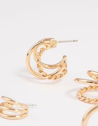 Gold Twisted & Sleek Hoop Earrings 6-Pack - link has visual effect only