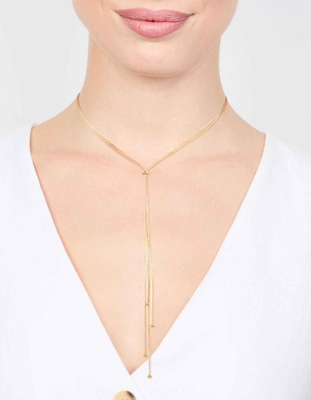 Gold Thin Tassel Y-Necklace