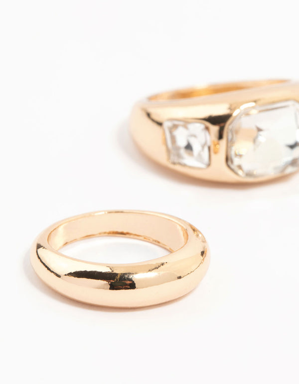 Gold Diamante Dome Stacking Rings 3-Pack