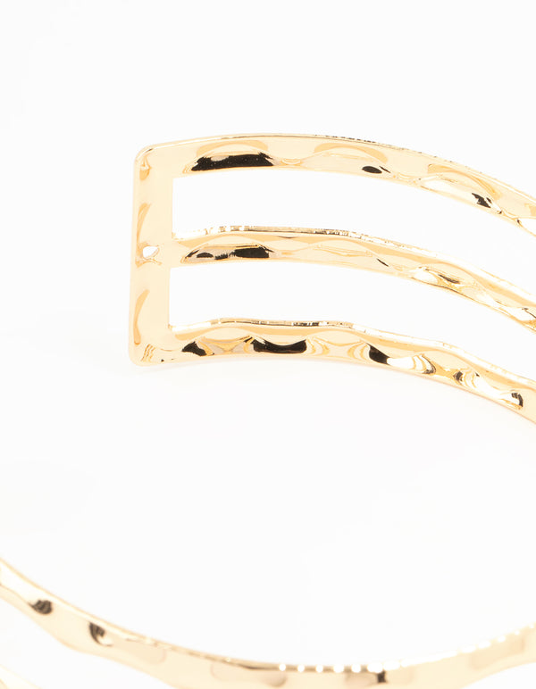 Gold Hammered Multirow Wrist Cuff