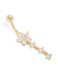 Titanium Flower Cubic Zirconia Drop Belly Bar - link has visual effect only