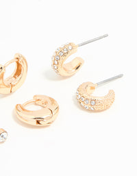Gold Diamante Stud & Huggie Earrings 3-Pack - link has visual effect only