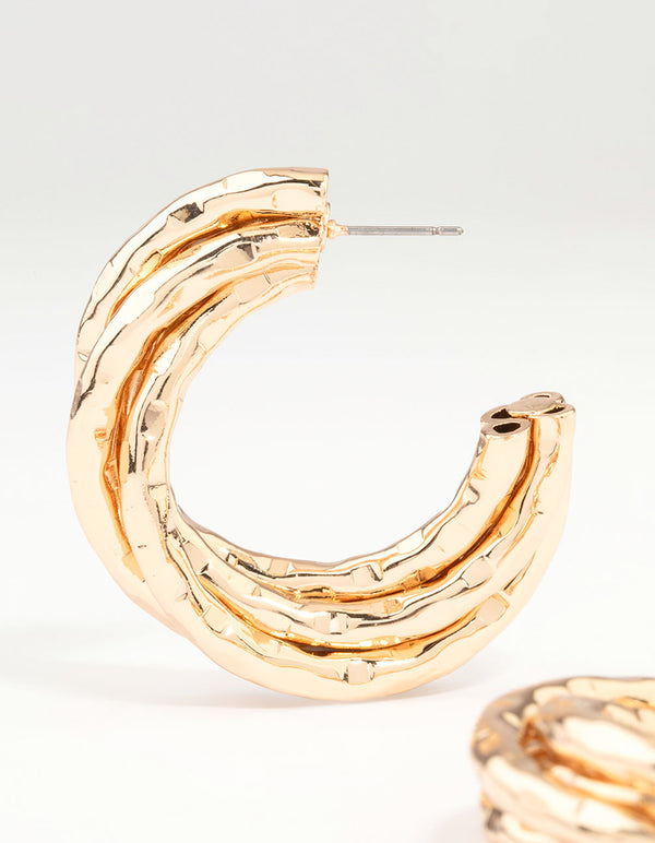 Gold Molten Twisted Hoop Earrings