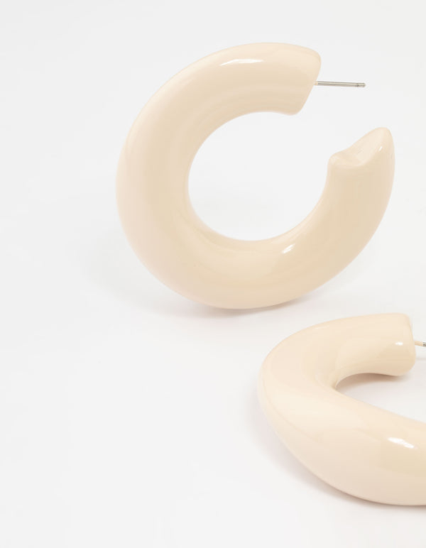 Cream Acrylic Organic Medium Hoop Earrings