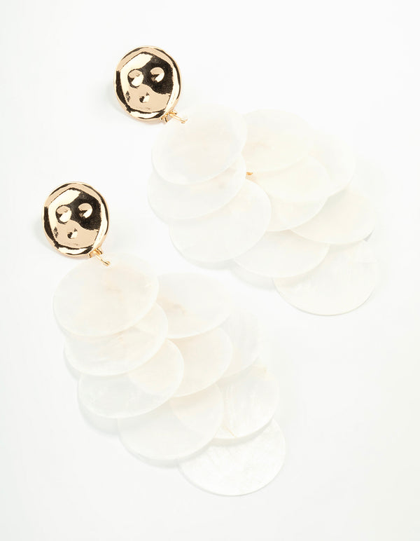 White Genuine Shell Layered Drop Earrings