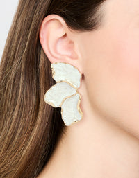 White Coated Metal Marble Floral Drop Earrings - link has visual effect only