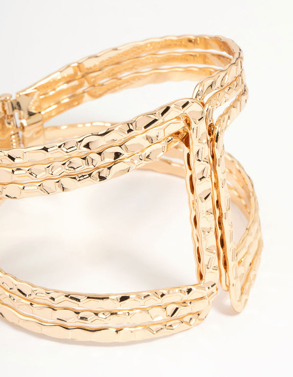 Gold Hammered Statement Wrist Cuff