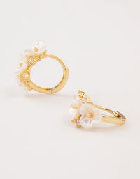 Gold Plated Pearlised Flower Hoop Earrings - link has visual effect only