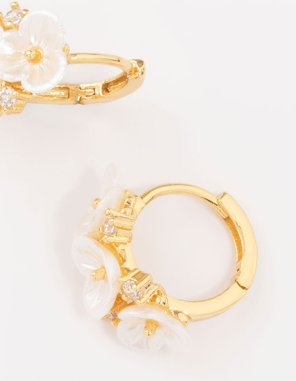 Gold Plated Pearlised Flower Hoop Earrings