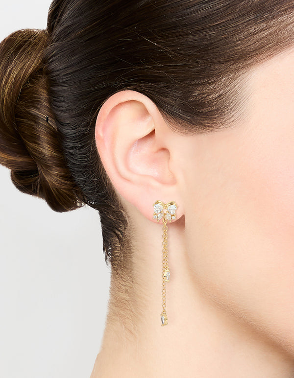 Gold Plated Cubic Zirconia Heart & Butterfly Chain Earrings