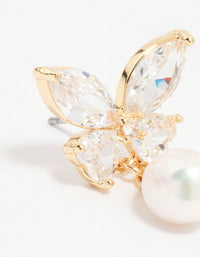 Gold Plated Cubic Zirconia Butterfly Pearl Drop Earrings - link has visual effect only