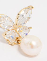 Gold Plated Cubic Zirconia Butterfly Pearl Drop Earrings - link has visual effect only