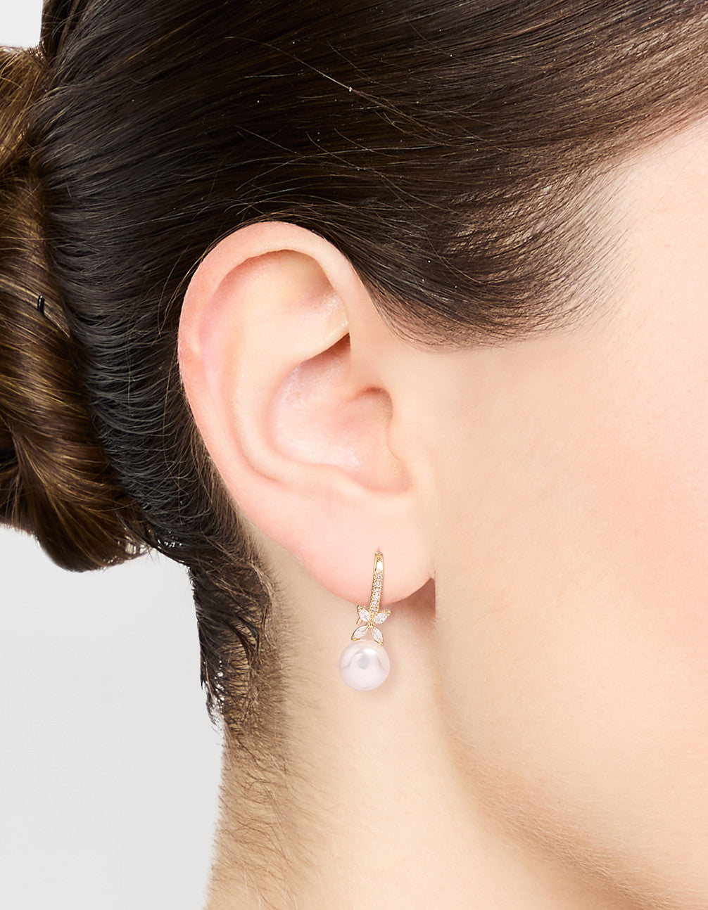 Gold Plated Pearl & Flower Hook Earrings