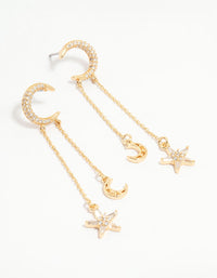 Gold Plated Moon & Star Drop Earrings - link has visual effect only