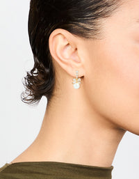 Gold Plated Cubic Zirconia & Pearl Bow Drop Earrings - link has visual effect only