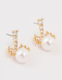 Gold Plated Cubic Zirconia & Pearl Bow Drop Earrings - link has visual effect only