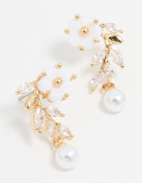 Gold Plated Pearl Flower Drop Earrings - link has visual effect only