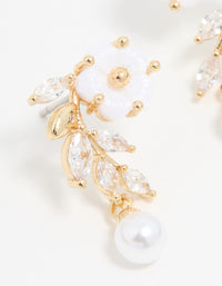 Gold Plated Pearl Flower Drop Earrings - link has visual effect only