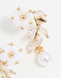 Gold Plated Pearl Flower Drop Earrings - link has visual effect only