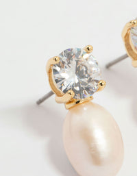 Gold Plated Diamante Freshwater Pearl Drop Earrings - link has visual effect only