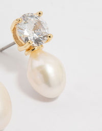 Gold Plated Diamante Freshwater Pearl Drop Earrings - link has visual effect only