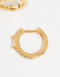 Gold Plated Diamante Mini Baguette Pave Huggie Earrings - link has visual effect only