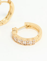 Gold Plated Diamante Baguette Pave Hoop Earrings - link has visual effect only