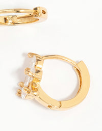 Gold Plated Cubic Zirconia Flower & Leaf Huggie Earrings - link has visual effect only