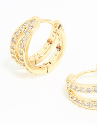 Gold Plated Diamante Double Mini Hoop Earrings - link has visual effect only