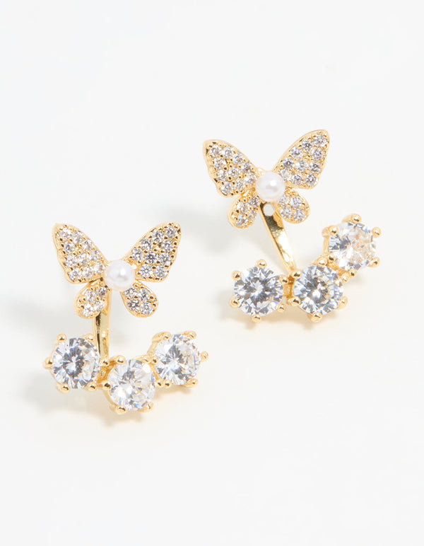 Gold Plated Butterfly Jacket Earrings