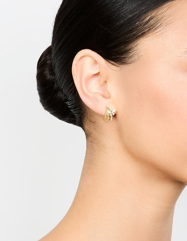 Gold Plated Pave Crystal Butterfly Jacket Earrings